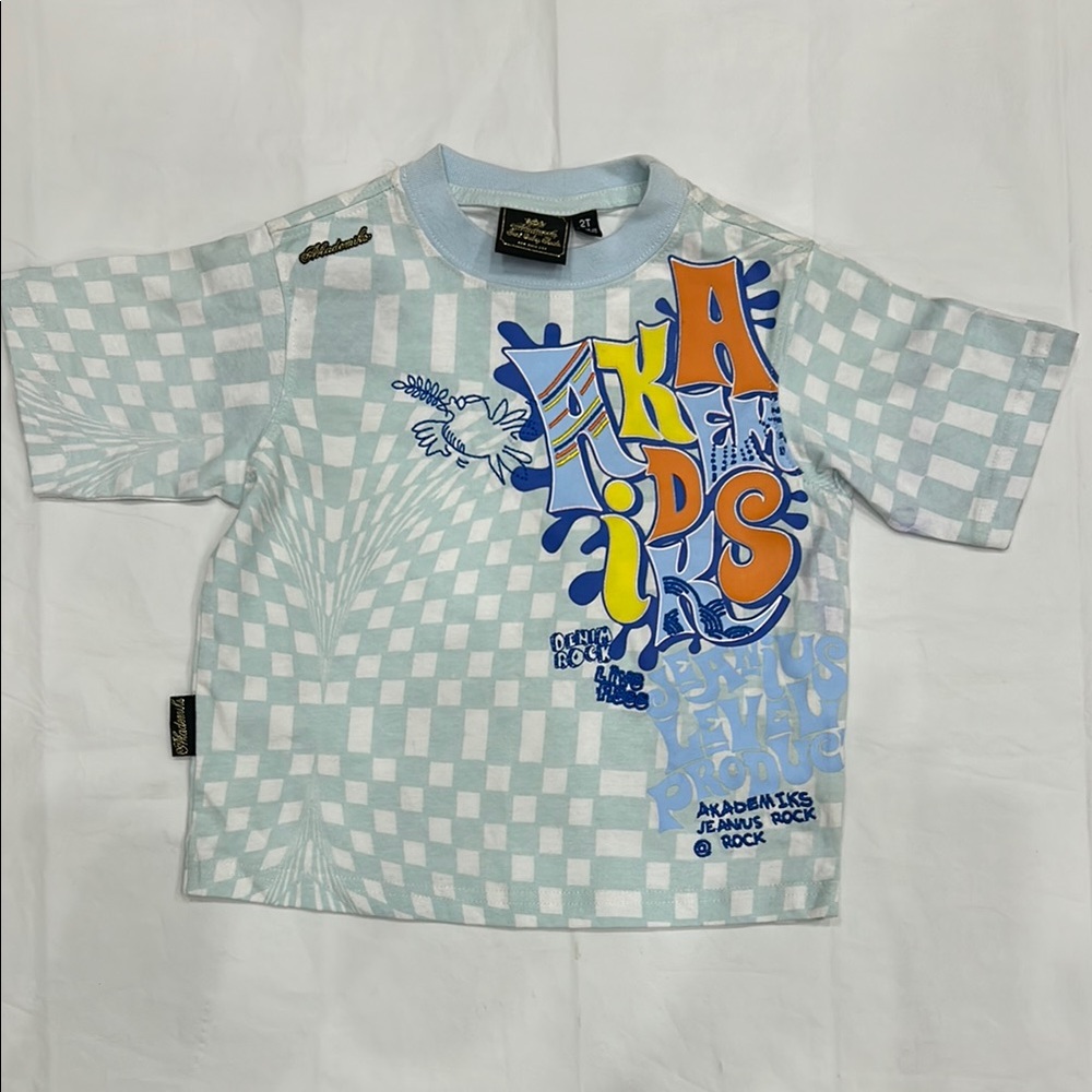 Akademiks Blue Short Sleeve Tee with Urban Graffiti Design Size 2T